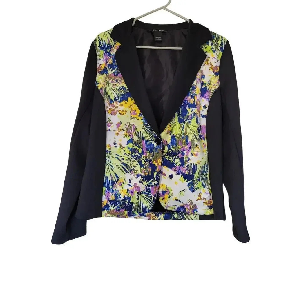 Ashley Stewart Women's Blazer Jacket Size 14 Multicolor Floral Button